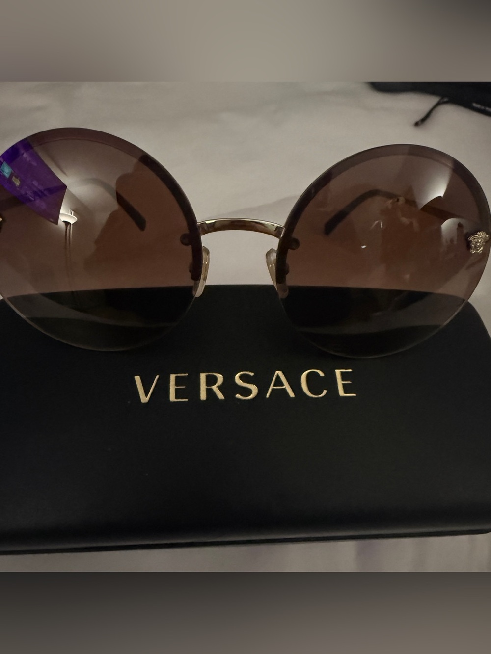 Versace Women's Round Brown Gradient Lenses with Gold Frame Sunglasses